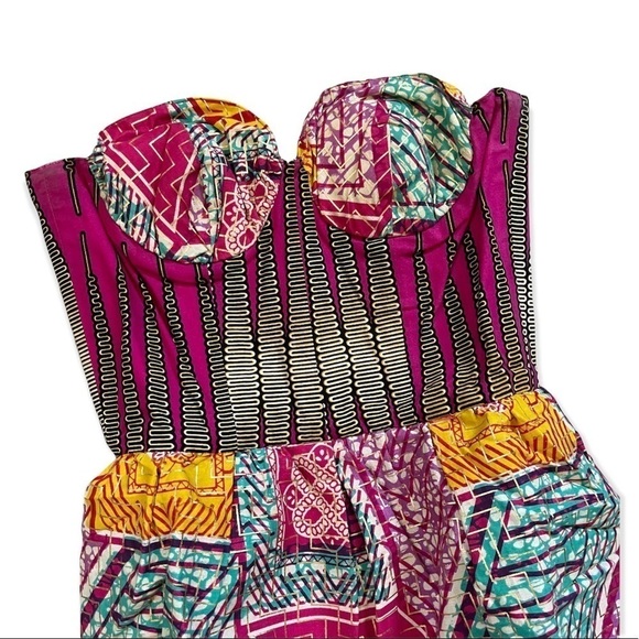 Boxing Kitten Tam Tam Strapless Peplum Vibrant Geometric Print Mini Dress sz 4 - Picture 5 of 11